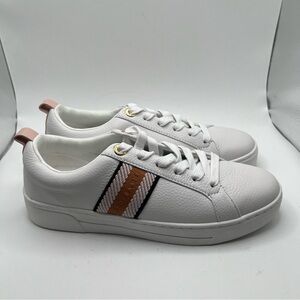 NWOB Ted Baker Women's Leather Metallic Detail Webbing Trainers  size 6.5